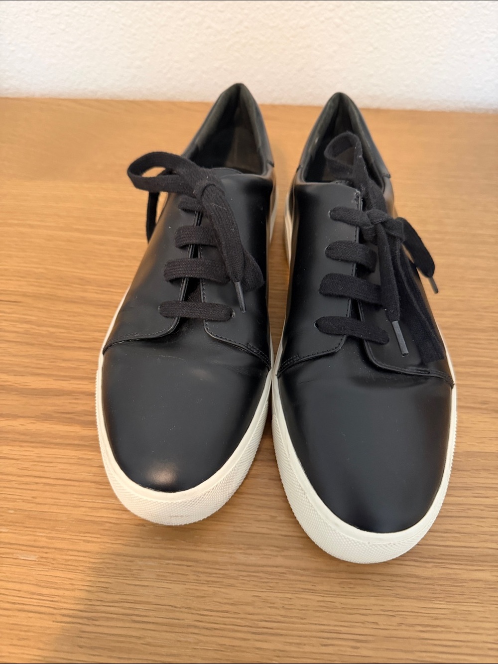 Vince Black Leather Sneakers with White Soles